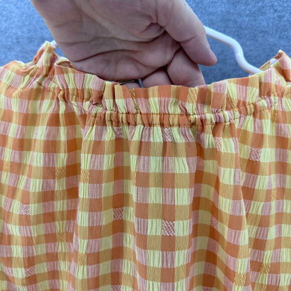 Nanette Lepore XL Orange & Yellow Gingham Spring Summer Top Sleeveless Ruffles - Picture 7 of 9